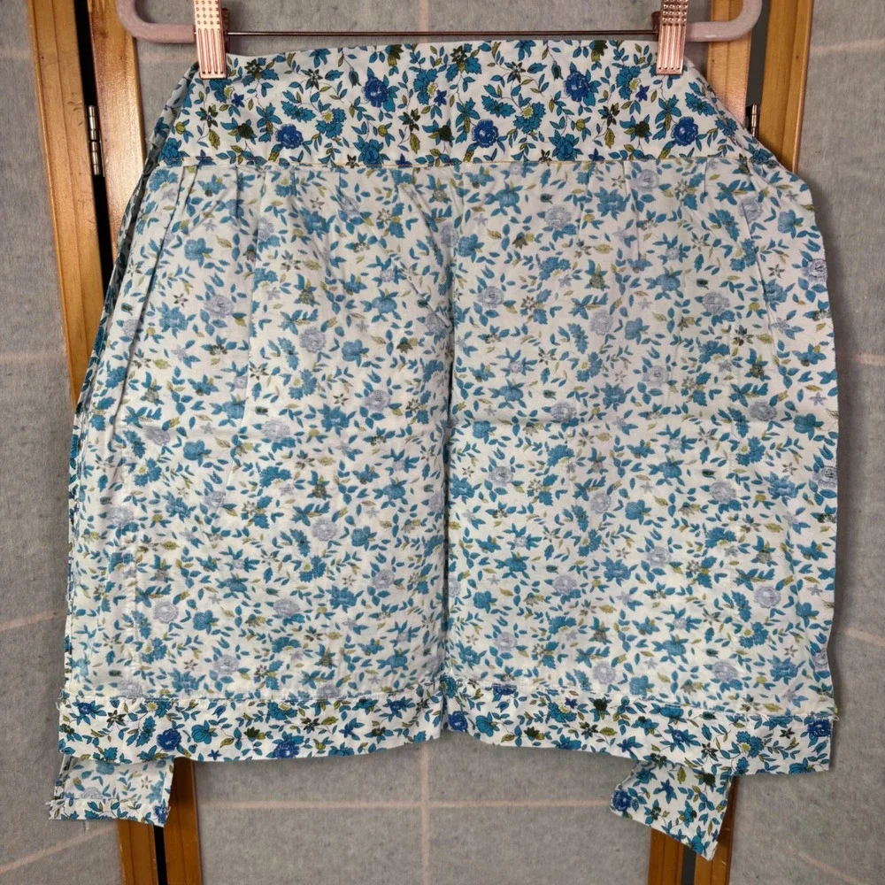 Handmade Floral Half‎ Apron Blue White Yellow Rick Rack Trim Pockets Vintage